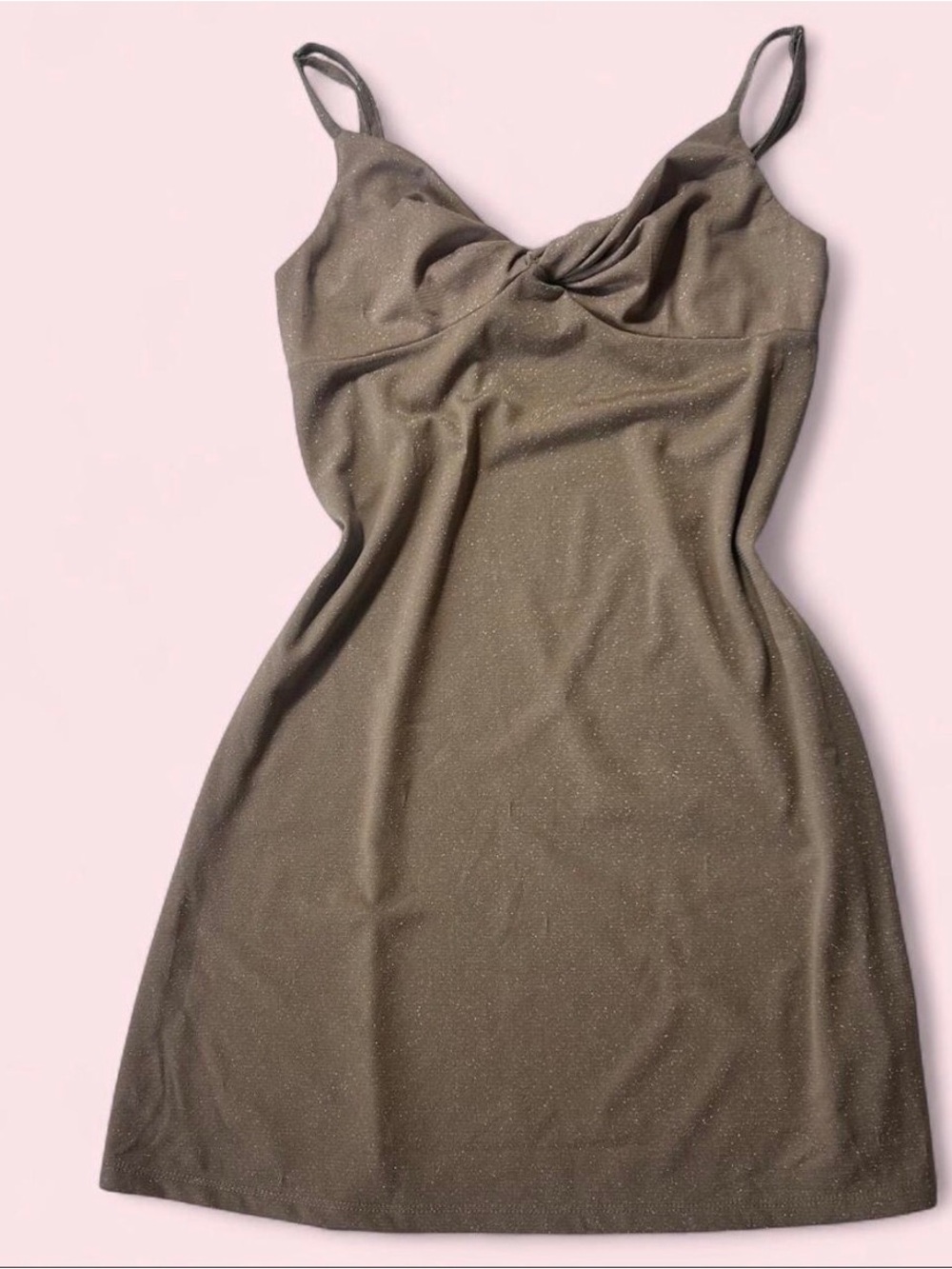 Tan Sparkle Twist-Front Slip Mini Dress